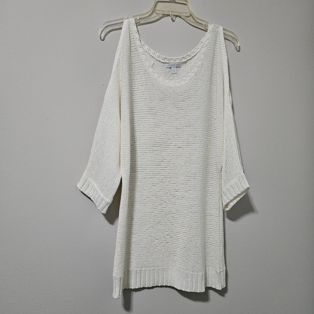 Lightweight Cream Knit Cold-Shoulder Sweater